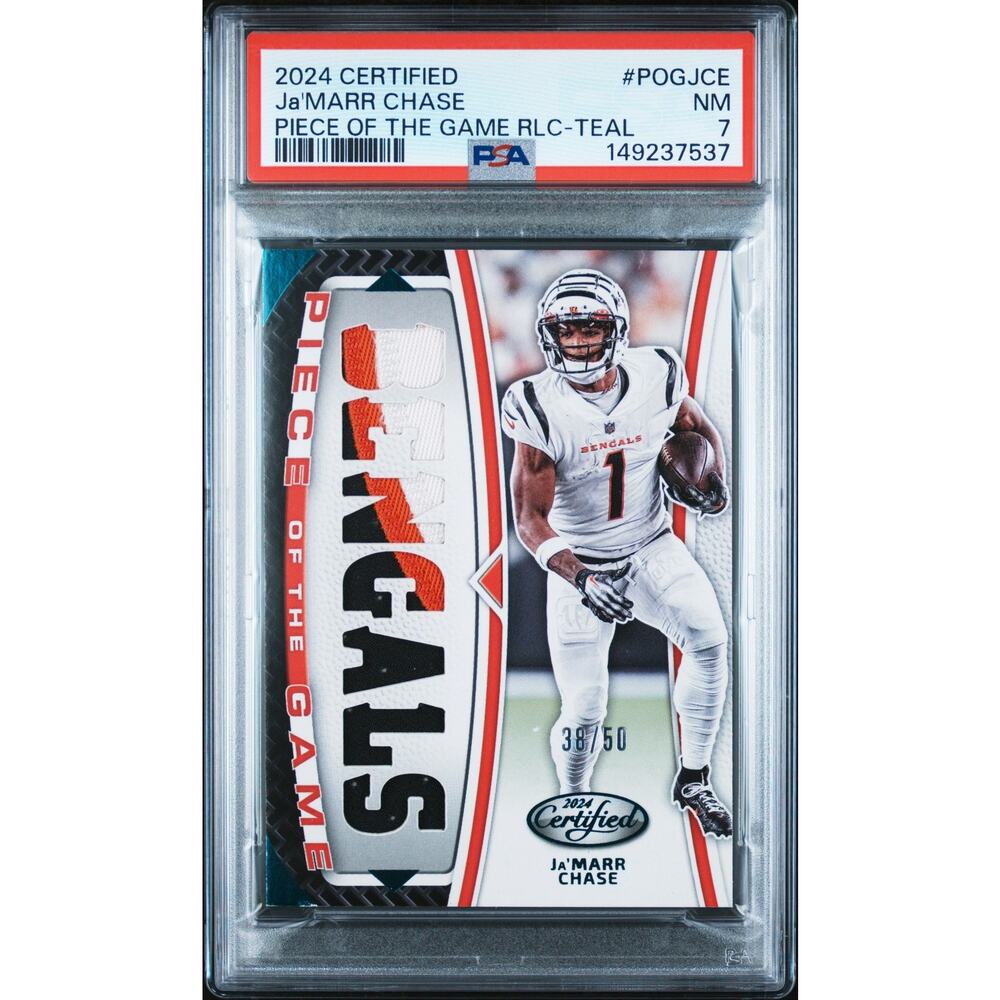 2024 Panini Certified Ja'Marr Chase Piece Of The Game Relic Teal #/50 PSA 7